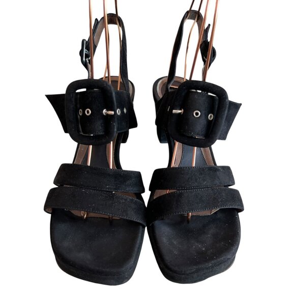 Marni high heel sandals black suede square toe IT 40 buckles grommets platform - Picture 2 of 12